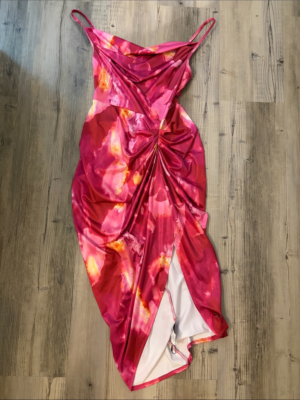 SHEIN Pink & Coral Satin Slip Dress with Cowl Neckline